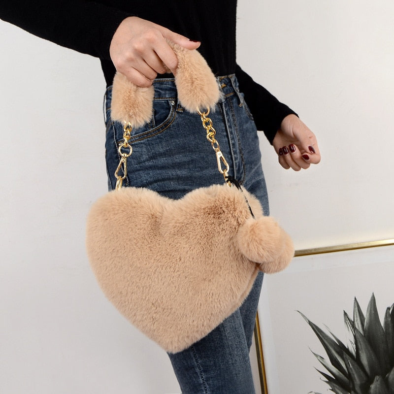 Ladies Cute Plush Heart shaped Handbags