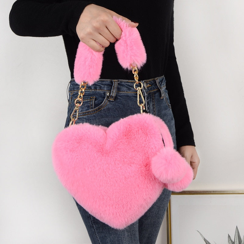 Ladies Cute Plush Heart shaped Handbags